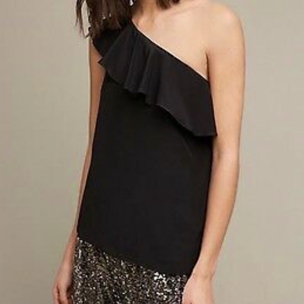 Anthropologie Maeve Black Silk One-Shoulder Blouse
